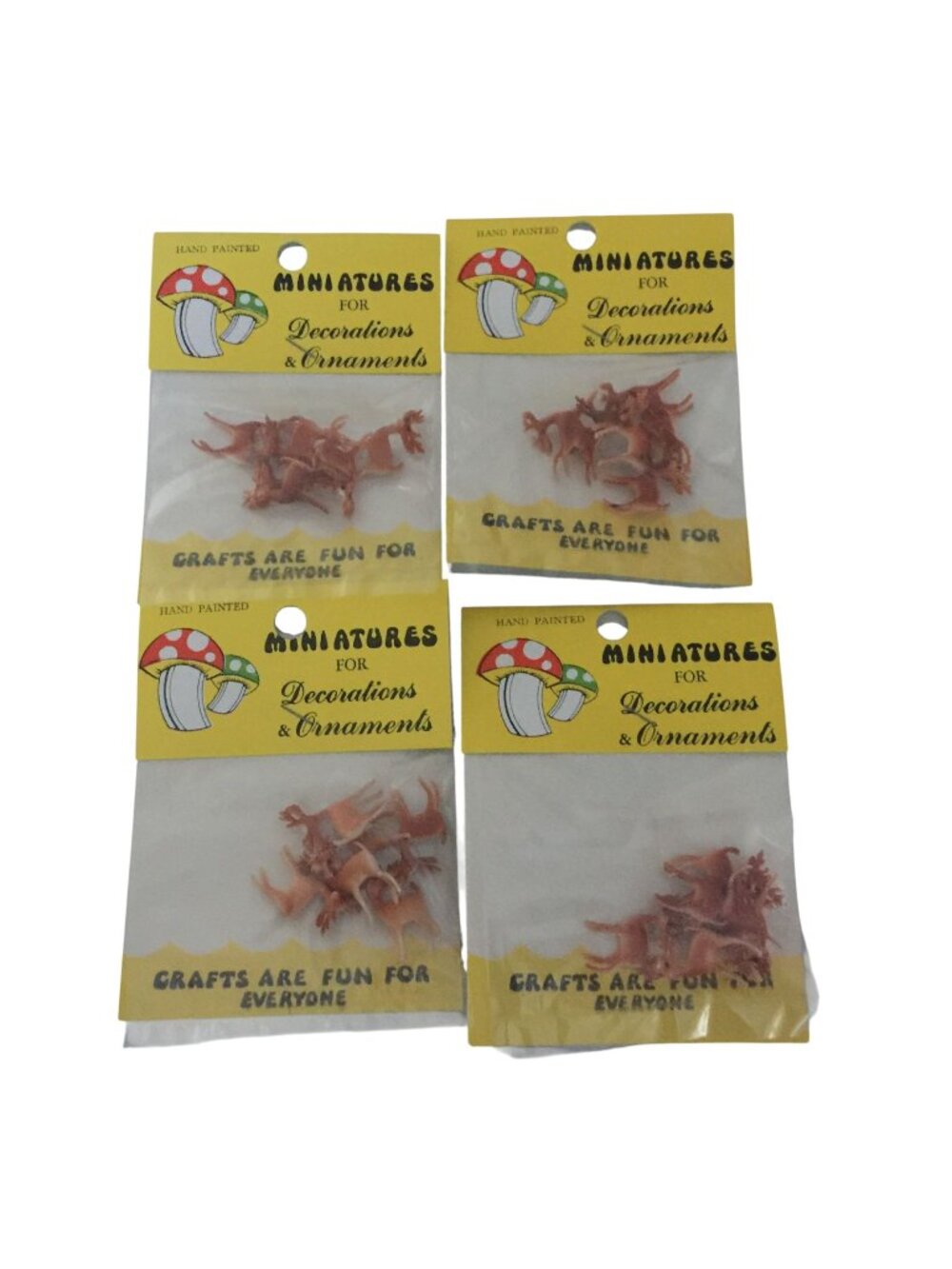 Vintage Miniature Plastic Deer with Antlers Set of 4 Packages Hand Painted